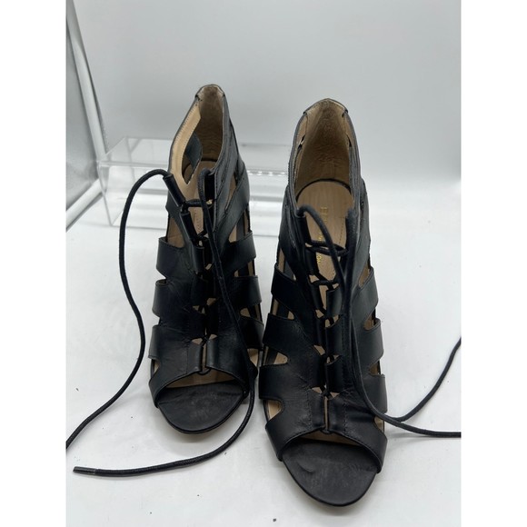9 BCBGeneration PL-Giles Caged Lace Black Ankle Boot Sandal 4” Heel Open Toe - Picture 2 of 10